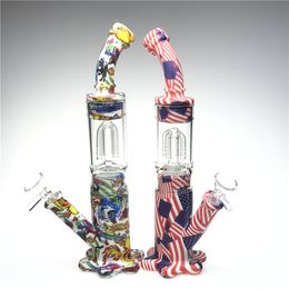 11 Inch Silicone Glass Water Bong with 14mm Female Thick Pyrex Glass Colourful Silicone Recycler Smoking Bongs