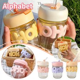 Wine Glasses Cute Alphabet Cup With Straw Glass Water Girl Portable Double Drinking Coffee Mug Accessories