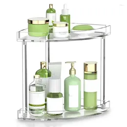 Storage Boxes Acrylic Makeup Organizer 2 Tier Clear Corner Shelf Bathroom Counter Skincare Brush Holder Cosmetic Vanity Trays