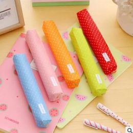 Cute Candy Color Wave Point Strip Pencil Case Portable Girl Stationery Storage Bag Fluorescent Kids School Supplies