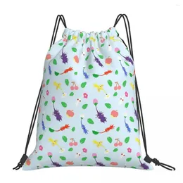 Backpack Cute Pikmin Pattern Blue Backpacks Portable Drawstring Bags Bundle Pocket Shoes Bag BookBag For Travel School