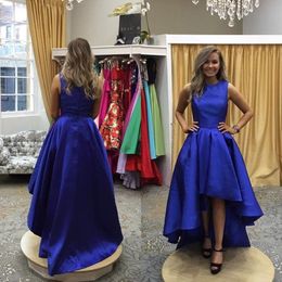 Royal Blue Front Short Long Back Prom Dresses Short Jewel Neck Pleat Elegant Formal Evening Gowns Plus Size Holiday Party Dresses For W 320V