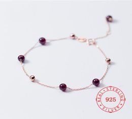 China sell Red Gemstone Garnet Beads Women Real Sterling Silver Bracelet white gold plated lady bracelets fashion jewelry 3223864