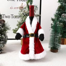 Decorative Figurines Christmas Wine Bottle Covers Set Red Velvet Dress Bag Sleeve Santa Claus Costume Xmas Years Dinner Table Decor