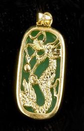 Whole Emerald Green Jade Yellow Gold Plated Dragon Tablet Pendant and Necklace4016258