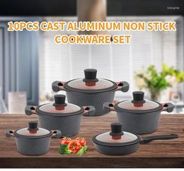 Cookware Sets HausRoland 10pcs Die-casting Non Stick Aluminium Casserole Pot With Frying Pan For Kitchen