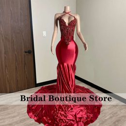 Red Diamonds Long Prom Dress 2024 Beads Crystals Rhinestones Birthday Party special Reception Evening Gowns Vestidos