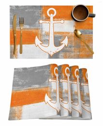 Table Mats Retro Abstract Paint Ship Anchor Orange Kitchen Tableware Cup Bottle Placemat Coffee Pads 4/6pcs Desktop