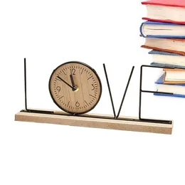 Table Clocks Wooden Analog Clock Ornament Vintage Figurine Non-Ticking Desk Silent Iron Art For Bookshelf Bedside