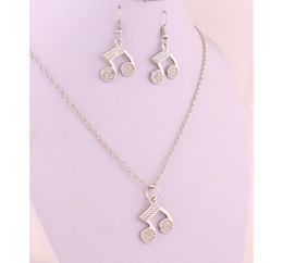 Earrings And Necklace Music Musical Note Symbols Studded With Shiny Clear Crystal Charm Pendent Jewellery Set3273423