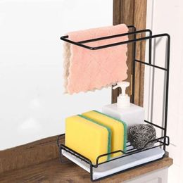 Kitchen Storage Black/White Dishcloth Rack Iron Space-Saving Sponge Drainage With Removable Drip Tray Wall Mounted