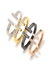 Fashion womens bracelet gold bangle diamond bracelets titanium steel wind thick double T shaped lady open symmetric designer jewel3954968