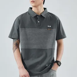 Men's Polos Fashion Lapel Button Spliced Striped Polo Shirts Clothing 2024 Summer Oversized Casual Pullovers All-match Tee Shirt
