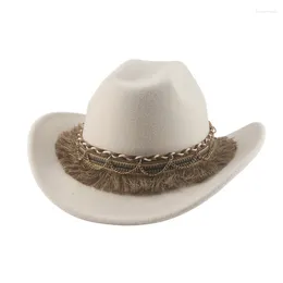 Berets Cowboy Hat Western Cowgirl Man Fedoras Wide Brim Casual Luxury Khaki Black Felted Sombrero Hombre