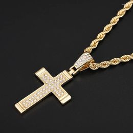 Pendant Necklaces Men Full Of Rhinestones Hip Hop Cross Bling Religious Necklace With Chain For Women Gift Daily Wear