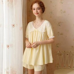 Home Clothing Sweet Summer Ice Silk Pyjamas Princess Sleepwear Nightwear Women Satin Loungewear Fairy V-Neck Tops Shorts Two Piece Sets