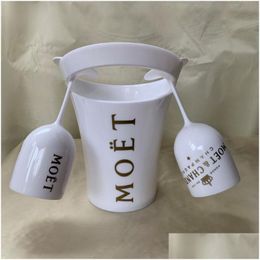 Ice Buckets And Coolers 2Glassadd1Bucket New Moet Champagne Flutes Glasses Plastic Wine Cooler Dishwasher White Acrylic Drop Delivery Otk3Z