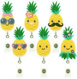 Pineapple Badge Reel Embroidered Brooches Retractable Pull ID Lanyard Card Holder Key Ring Pins Fruit Clips3961058