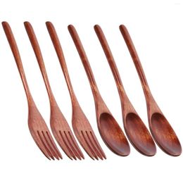 Dinnerware Sets Wooden Spoon And Fork Two-piece Set With Long Handle Solid Portable Tableware Adults Forks Spoons