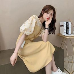 Casual Dresses Spring Summer Women Puff Sleeve Loose Dress Fashion Korean Style Leisure Elegant Sweet Street Two Piece Set