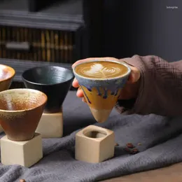 Mugs Ceramic Cone Cup & Base Set Creative Triangular Shape Coffee Vintage Conical Mug