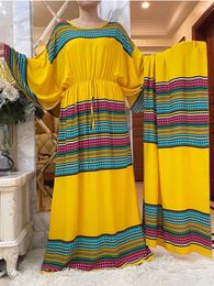 Ethnic Clothing 2024African Lady Party Dress Big Scarf Batwing Slve Cotton Loose Floral Boubou Maxi Islam Women Abaya Elastic waistband Dress T240510