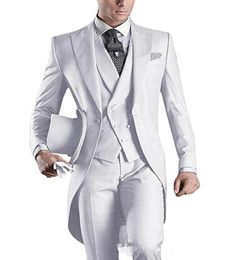 Custom Design WhiteBlackGreyLight GreyPurpleBlue Tailcoat Men Party Groomsmen Suits in Wedding TuxedosJacketPantsVestA151347153