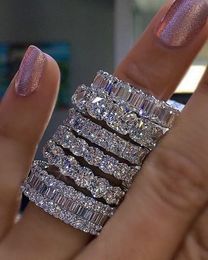 925 SILVER PAVE SETTING FULL SQUARE Simulated Diamond CZ ETERNITY BAND ENGAGEMENT WEDDING Stone Rings Wholesale