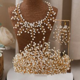 Middle East Saudia Arabic Bridal Headpieces Jewelry Set Crown Necklace Earrings Sets Brides Wedding Hair Accessories Rhinestone Hair Ba 324k