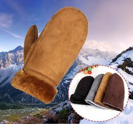 Women039s Sheepskin Real Girl Glove Wrist Fingerless Warm Winter Mittens Trim Fur Gloves Leather 9824566