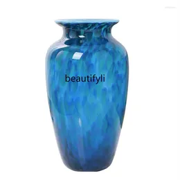 Vases Light Luxury High-End High-Grade Ceramic Glass Floor Vase Blue Large Decoration Living Room Flower Arrangement