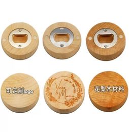 Can Customise Engraving logo Blank DIY Wood Round Bottle Opener Coaster Fridge refrigerator Magnet Decoration8448583