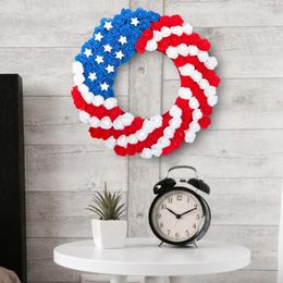 Decorative Flowers 4th Of July Wreath Patriotic Independence Day Decorations Rose Garland American Flag Hanging Ornament For
