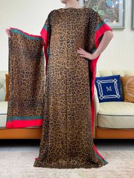 Ethnic Clothing 2023New Style Fashion Oversize African Women Clothing Dubai Dashiki Abaya Leopard Print Design With Scarf Loose Long Dress T240510