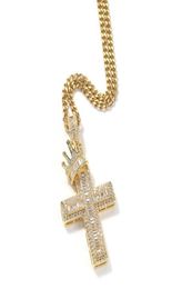 Hip hop Crown Cross pendant necklaces for men women luxury designer mens bling diamond gold chain necklace Jewellery love gift3624184