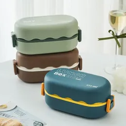 Dinnerware 850ML Portable Double-layer Lunch Box Microwavable Bento With Tableware Sealed Leak-proof Storage Container