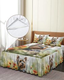 Bed Skirt Flower Pet Dog Watercolour Butterfly Elastic Fitted Bedspread With Pillowcases Mattress Cover Bedding Set Sheet