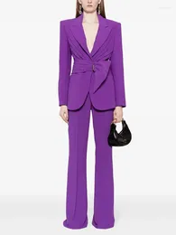 Women's Two Piece Pants Pantsuits For Women Wedding 2024 Designer Runway Fashion Waistband Slim Fit Black Purple Blazer Suit Set 2pcs Suits