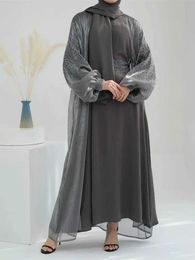 Ethnic Clothing Ramadan Open Kaftan Abaya Dubai Turkey 2 Piece Muslim Set Islam Robe African Dresses For Women Kimono Morocco Clothing Caftan T240510