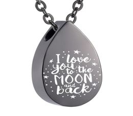 I Love You to the Moon and Back Cremation Urn Necklace Ashes Pendant Stainless Steel Keepsake Teardrop Necklace Jewelry9462199