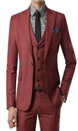 Wine red Suit Custom Made Wedding Suits With Pants Mens Tuxedos Grooms Shawl Black Lapel One Button jacketPantsvesttie3962194