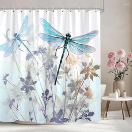 Shower Curtains Dragonfly Pattern Printed Curtain Watercolour Painting Botanical Flower Art Creative Fabric Bathroom Deco