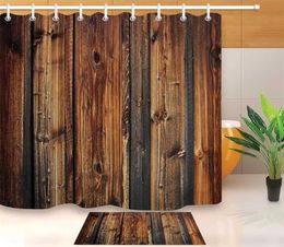 Rustic Wood Panel Brown Plank Fence Shower Curtain And Bath Mat Set Waterproof Polyester Bathroom Fabric For Bathtub Decor 2112236769985