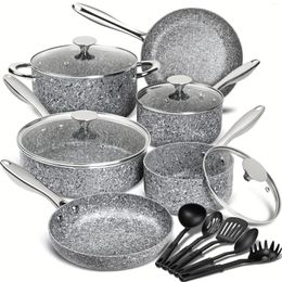 Cookware Sets Pans Set Ultra Nonstick Kitchen Stone-Derived Coating Reusable And Washable Aluminum Stone Pots