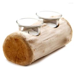 Candle Holders Two-Hole Wooden Holder European Pastoral Style Warm Desktop Decoration