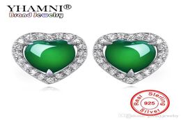 YHAMNI 100 Natural Green Malay Stone Earrings Original Solid 925 Sterling Silver Earrings CZ Jewelry For Women ZE4507681390