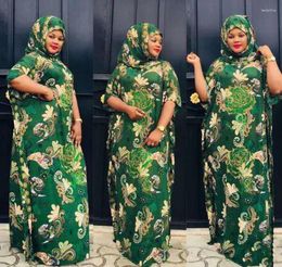 Ethnic Clothing Style Fashion Classic African Women Dashiki Stretch Free Size Length 152 Cm Print Design Loose Long Dress Add Scarf