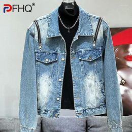 Men's Jackets PFHQ Denim Handsome Youth Versatile Lapel Design Summer Male Single Breasted Wearproof Coat 21Z4480