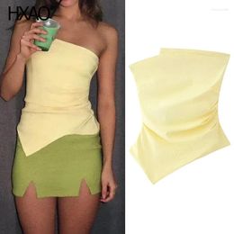 Women's Tanks HXAO Yellow Off Shoulder Pleated Tops Asymmetrical Sleeveless For Women Summer Strapless Tank Top