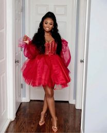 Unique Off the Shoulder Short Homecoming Dresses Puffy Sleeve With Beading Tutu Mini Prom Dress for Special Occasion vestidos de soiree